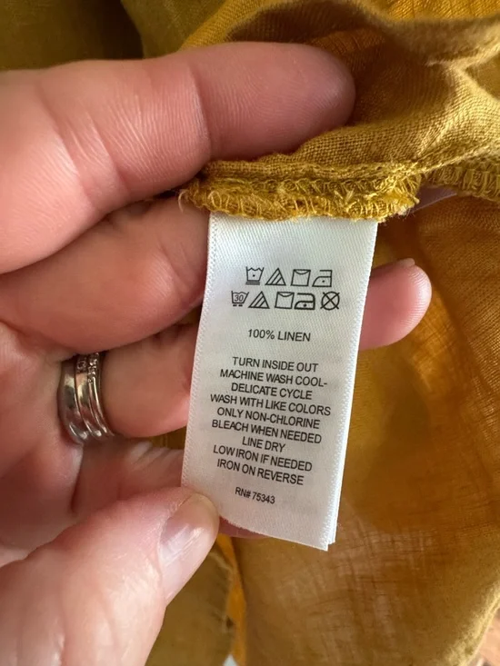 Minimalist Linen Button Blouse Mustard Oversized Relaxed Capsule - Picture 6 of 10